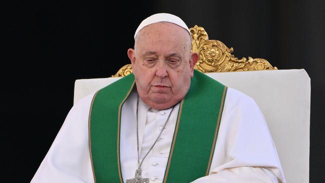 (FILES) Pope Francis celebrates the mass for the Jubilee of the Armed Forces at St. Peter's square in the Vatican on February 9, 2025. Pope Francis's condition was stable on March 2, 2025, the Vatican said on his 17th day in hospital, while adding that the 88-year-old's prognosis was "reserved". The head of the Catholic Church "did not require non-invasive mechanical ventilation, only high-flow oxygen therapy" and did not have a fever, the Vatican said in its regular evening medical bulletin. (Photo by Alberto PIZZOLI / AFP)