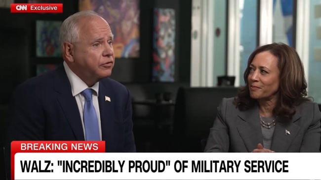 Kamala Harris and Tim Walz in their first sit down interview, with CNN. Picture: Supplied