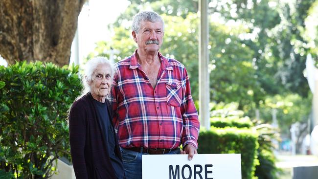 Machans Beach residents Kass Gardiner and Deryck Thompson both gave statements on the 2023 flooding which effected their homes on the popular beachside suburb. Picture: Brendan Radke