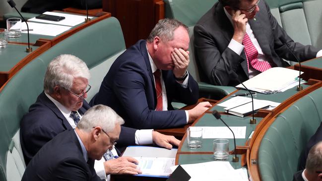 ‘I have to kill my own sheep’: Barnaby Joyce on the government backbenches in Parliament House, Canberra, yesterday. Picture: Gary Ramage