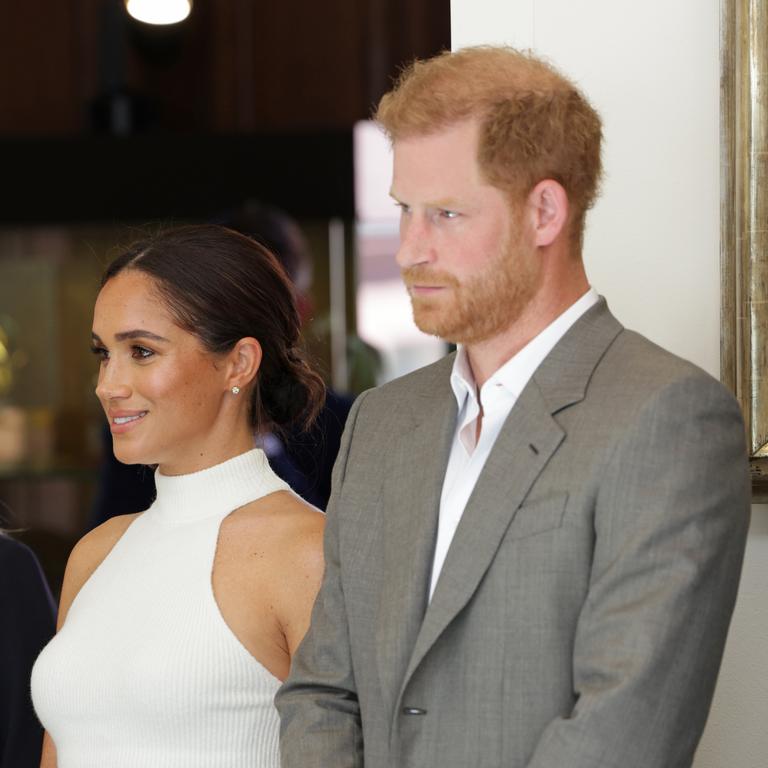 DUSSELDORF, GERMANY - SEPTEMBER 06: Meghan, Duchess of Sussex and Prince Harry, Duke of Sussex at the town hall during the Invictus Games Dusseldorf 2023 - One Year To Go events, on September 06, 2022 in Dusseldorf, Germany. The Invictus Games is an international multi-sport event first held in 2014, for wounded, injured and sick servicemen and women, both serving and veterans. The Games were founded by Prince Harry, Duke of Sussex who's inspiration came from his visit to the Warrior Games in the United States, where he witnessed the ability of sport to help both psychologically and physically. (Photo by Chris Jackson/Getty Images for Invictus Games Dusseldorf 2023)