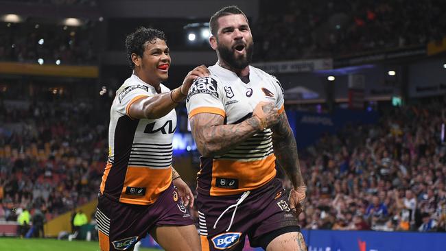 Adam Reynolds celebrates his stunning solo try against the Sea Eagles. Picture: NRL Imagery