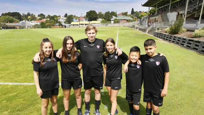 Federal member for Denison, Andrew Wilkie has secured $1 million in funding for the upgrade of the D'Arcy Street football club, the home of South Hobart Football Club. (L-R) Dellel Chamali, Gabriele Edgar, Mitch Tarte, Bridget Williams, Kim Evans, Ali Chamali. Picture: MATT THOMPSON