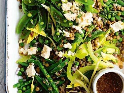 French lentil and pea salad with honey and mustard dressing.