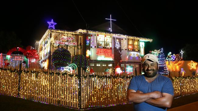 John Makhlouf outside his Christmas decorated home on Cumberland Rd, Greystanes. Picture: John Appleyard