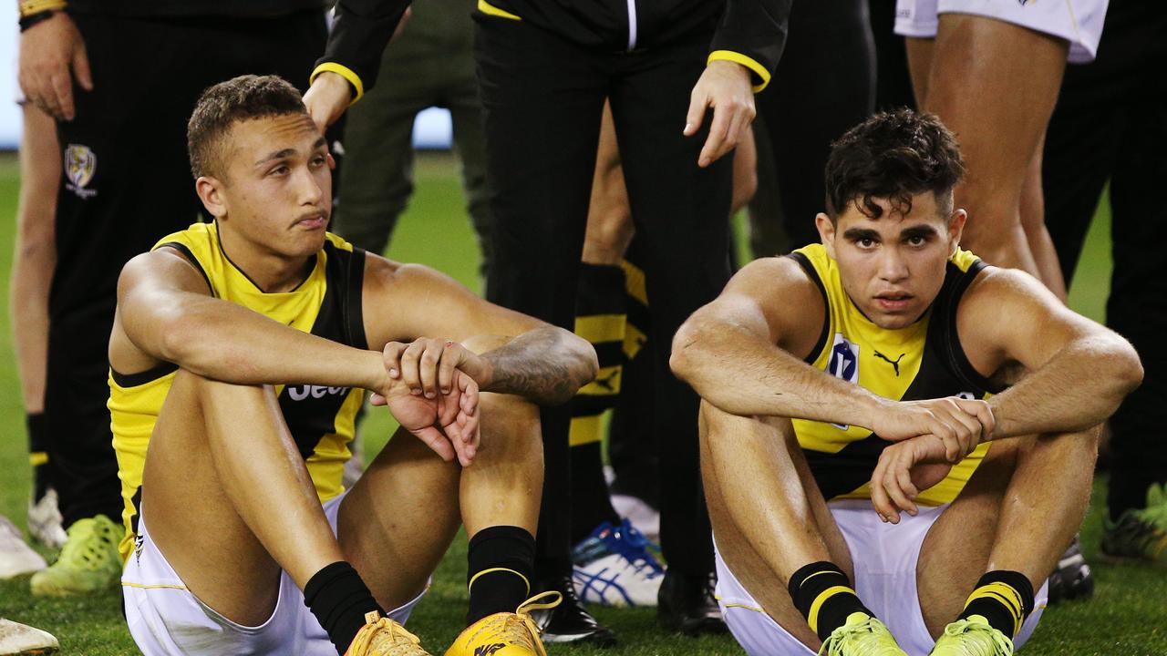 Shai Bolton and Tyson Stengle after the 2017 VFL grand final. Picture: Michael Dodge/AFL Media/Getty Images