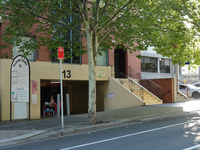 Blacktown Police Station on Saturday, after forensic police finished at the scene and the victim’s body was removed in the early hours of the morning. Picture: Tim Hunter