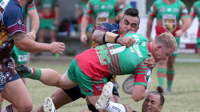 Round 9 Rugby League Gold Coast match between Ormeau Shearers and Bilambil Jets at Ormeau rugby league club. Jets Player No11 Drew McCullough Ormeau Player No . Pic Mike Batterham