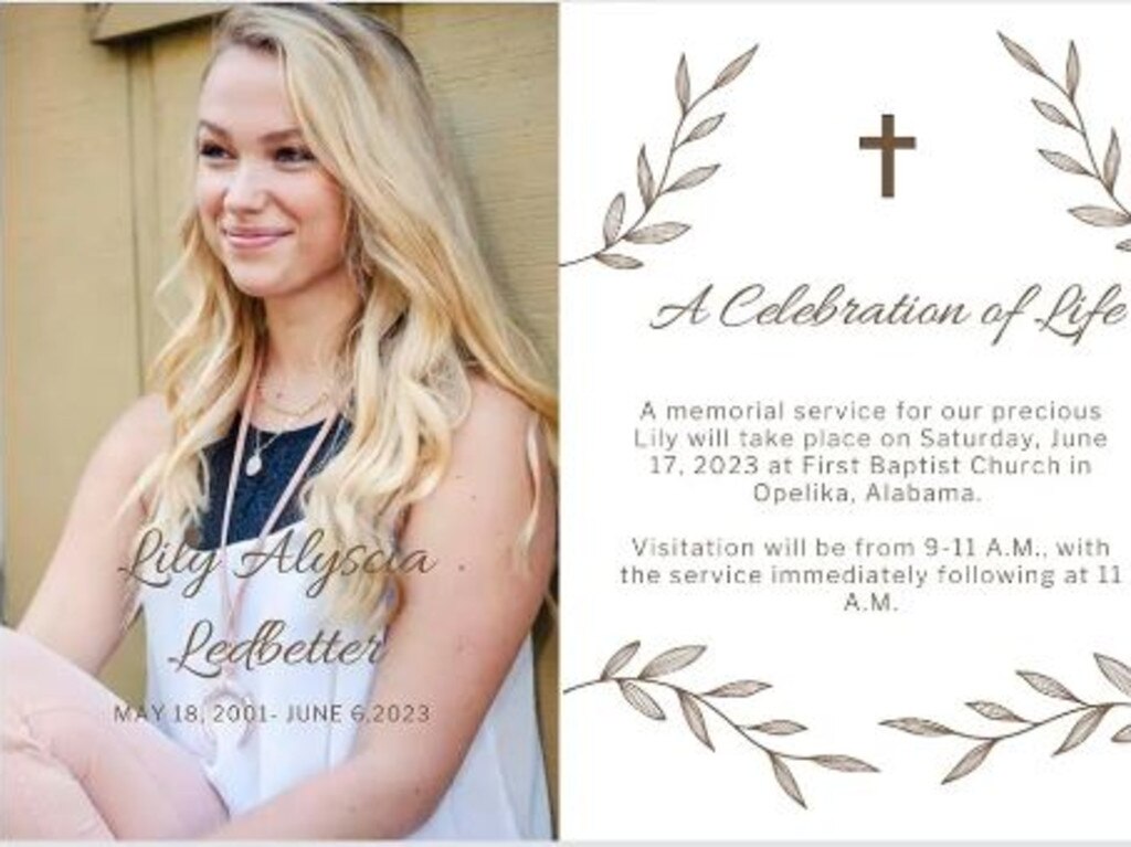 Lily Ledbetter’s funeral announcement. Picture: Sarah Ledbetter via Facebook