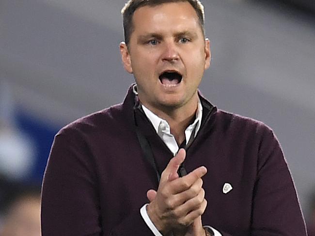 GOLD COAST, AUSTRALIA - JULY 19: Brisbane Roar head coach Warren Moon is seen during the round 29 A-League match between the Brisbane Roar and Adelaide United at Cbus Super Stadium on July 19, 2020 on the Gold Coast, Australia. (Photo by Albert Perez/Getty Images)