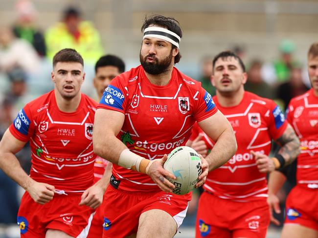 CANBERRA, AUSTRALIA - AUGUST 14: Aaron Woods of the Dragons in action during the round 22 NRL match between the Canberra Raiders and the St George Illawarra Dragons at GIO Stadium, on August 14, 2022, in Canberra, Australia. (Photo by Mark Nolan/Getty Images)