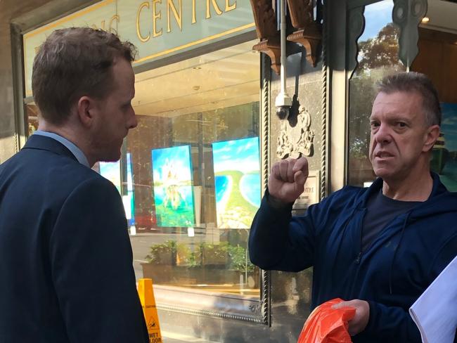 John Bigatton (right) and lawyer Liam Macandrews (left) outside Downing Centre Local Court