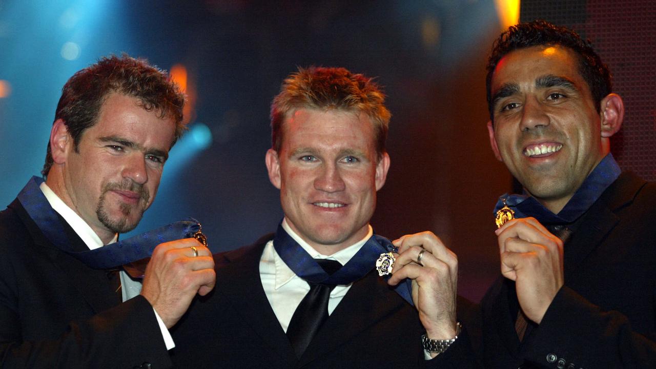 Brownlow Medal winners Mark Riccito, Nathan Buckley and Adam Goodes. Picture: Kelly Barnes