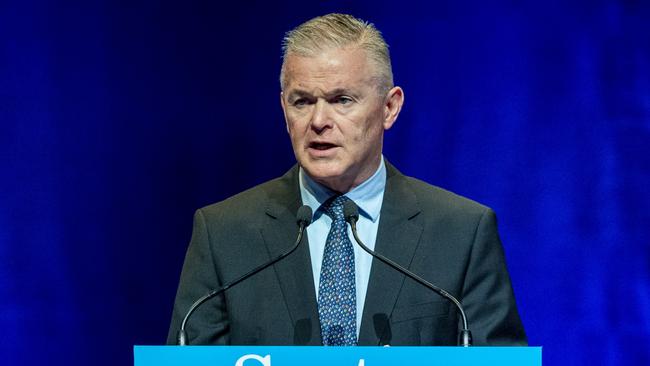 Santos Chief executive Kevin Gallagher speaks during the Santos AGM at the Adelaide Convention Centre Thursday, April, 6,2023. Picture Mark Brake