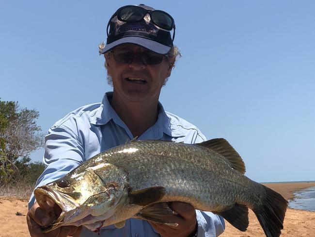 Groote Eylandt fishing guide Jonathan Eddy with his catch of the day - barramundi. Picture: supplied.