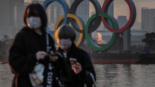 The Olympic rings in Tokyo, Japan. Picture: Getty Images