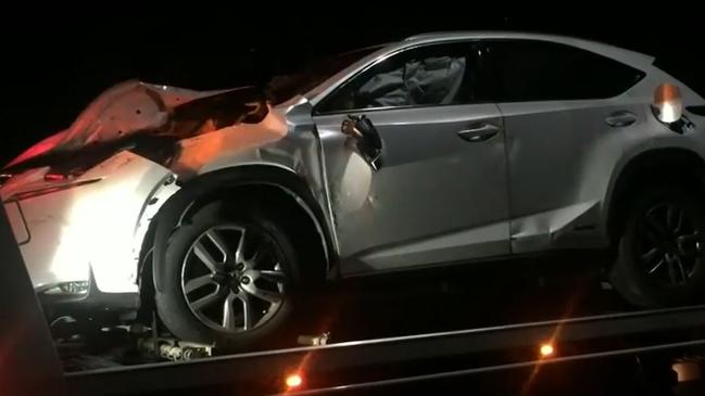 The Lexus had to be pulled off its roof after the horrendous crash in April 2017. Picture: Nine News