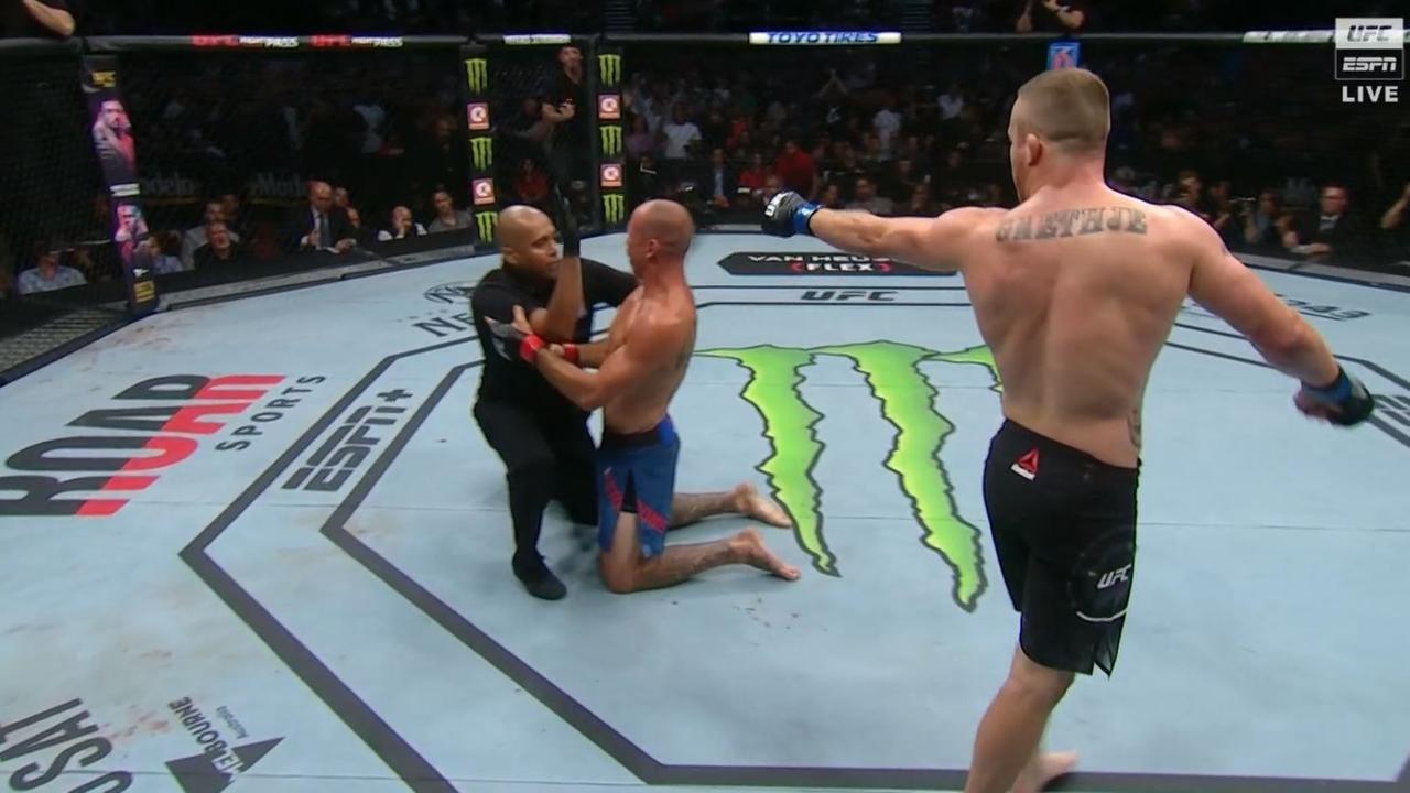 Justin Gaethje blows up at the ref after knockout of Donald Cerrone.