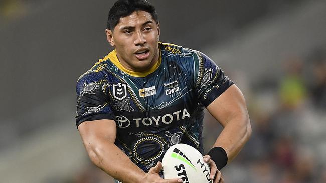 Jason Taumalolo on the charge for the Cowboys. Picture: Ian Hitchcock/Getty Images