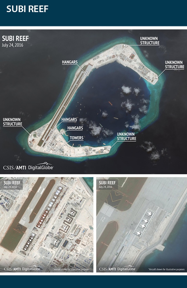 Where the hangars are being built by China. Picture: CSIS./AMTI