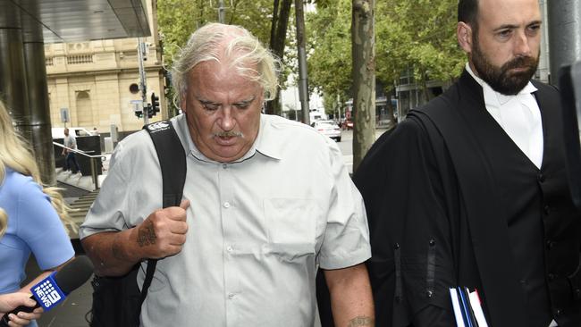 Jeffrey ‘Joffa’ Corfe leaves the County Court after pleading guilty to sexual penetration of a child under 16. Picture: Andrew Henshaw