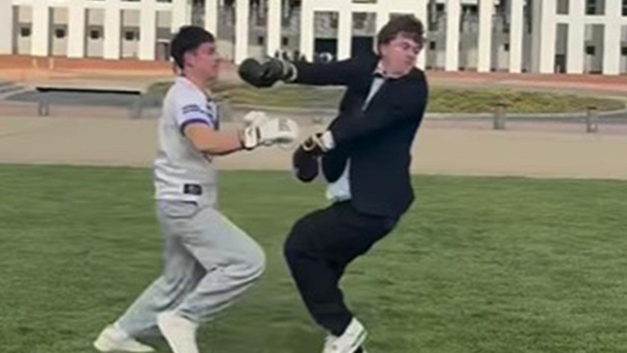 A fight on the lawns of Parliament House, Canberra. Picture: Instagram