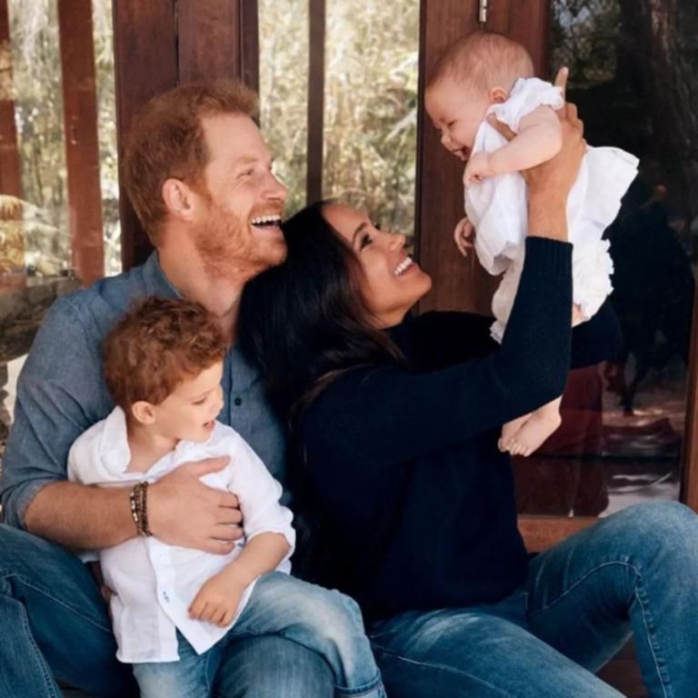 Prince Harry and Meghan Markle with Archie and Lilibet in their 2021 Christmas Card. Picture: Alexi Lubomirski/Handout/The Duke and Duchess of Sussex