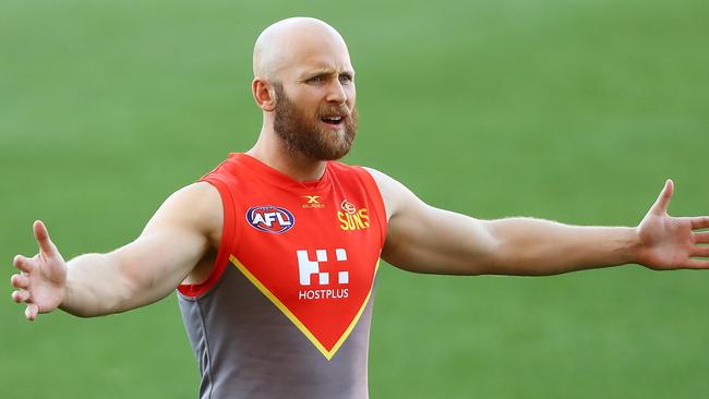 Gary Ablett reacts during a Gold Coast Suns AFL training session at Metricon Stadium on August 15, 2017 in Gold Coast, Australia. (Photo by Chris Hyde/Getty Images)