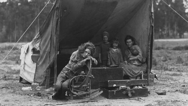 Photographer Dorothea Lange’s image of a family in a California pea pickers’ camp in 1936, during the Great Depression.