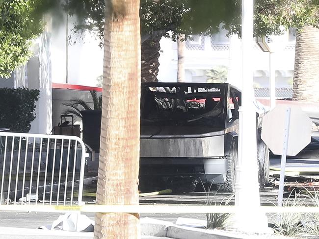 The charred Cybertruck outside the Trump hotel. Picture: AFP