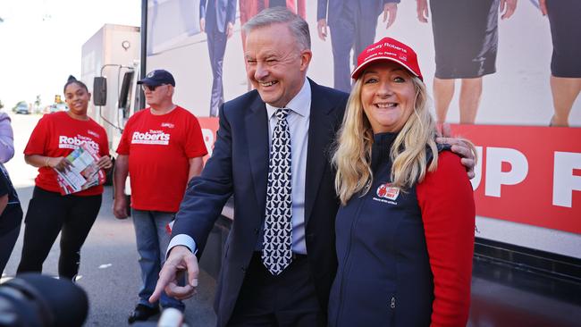 Labor leader Anthony Albanese pictured with Pearce candidate Tracey Roberts in Wanneroo, Perth. Picture: Sam Ruttyn