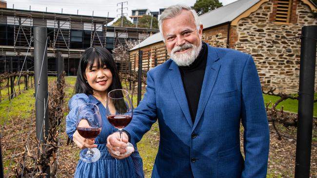 Wines by Geoff Hardy export manager Yuan Yuan with wine writer Tony Love at the National Wine Centre. Picture: Tom Huntley