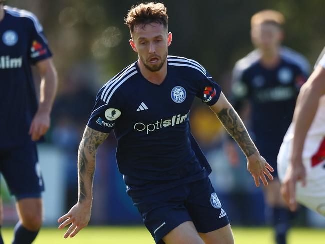 MELBOURNE, AUSTRALIA - AUGUST 13: Alex Salmon of the Oakleigh Cannons in action during the round of 32 2023 Australia Cup match between Oakleigh Cannons FC and Melbourne City at Jack Edwards Reserve on August 13, 2023 in Melbourne, Australia. (Photo by Graham Denholm/Getty Images)