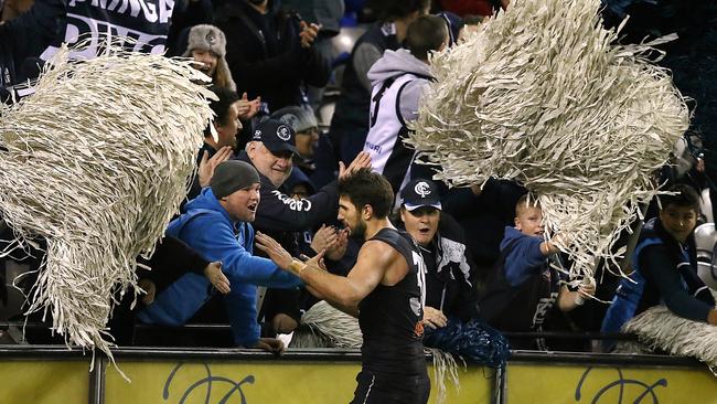 Waite was very popular with Blues fans against the Kangaroos on Friday night. Picture: Wayne Ludbey