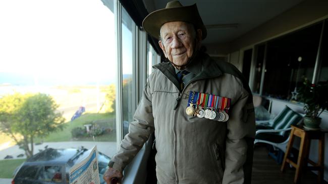 His broken back has slowed him down a little and preventing him from mowing his own lawn. Picture: Nathan Edwards