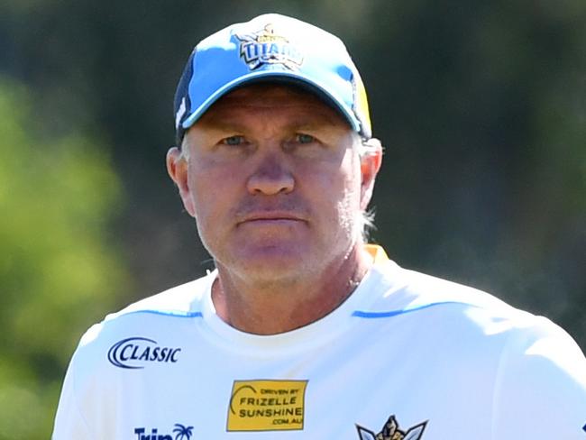 Coach Garth Brennan looks on during the Gold Coast Titans training session on the Gold Coast, Tuesday, August 14, 2018. (AAP Image/Dave Hunt) NO ARCHIVING