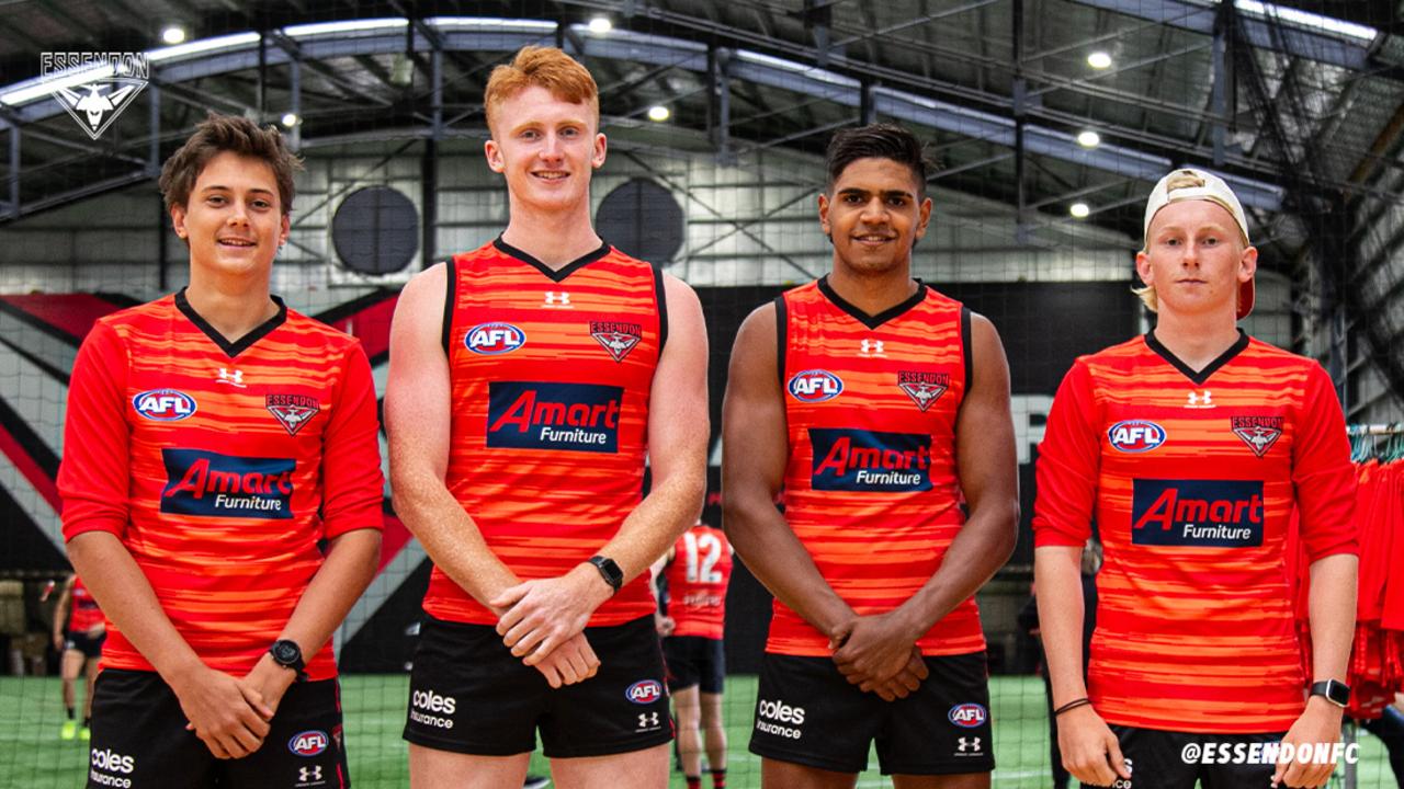 Tex Wanganeen (L) is one of two legacies to join the club this year with James Hird’s son Alex (R) also at Essendon. Picture: NCA