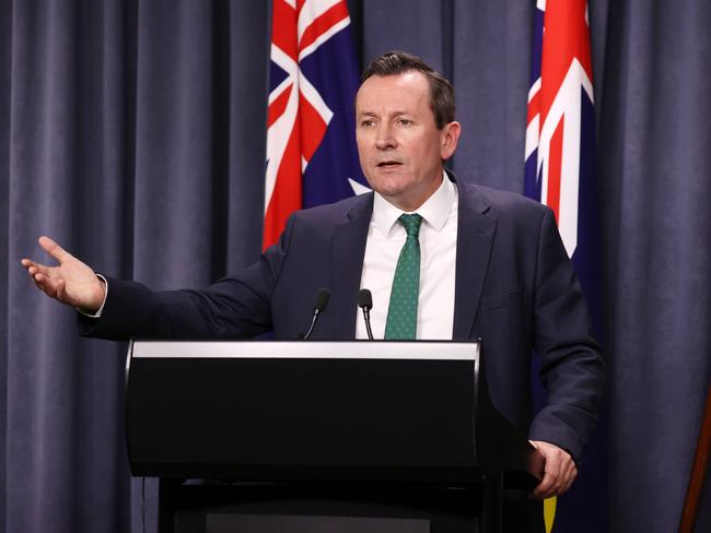 Politics. Premier Mark McGowan holds a Covid related press conference at Dumas House in West Perth. Picture Jackson Flindell The West Australian