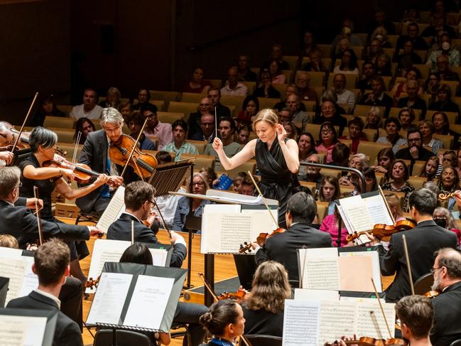 18/08/2024: The Queensland Symphony Orchestra performing 'Dreams and Stories: Imagination Takes Flight' at QPAC Concert Hall, conducted by Katharina Wincor and featuring yidaki/didgeridoo player William Barton. Picture: Darren Thomas