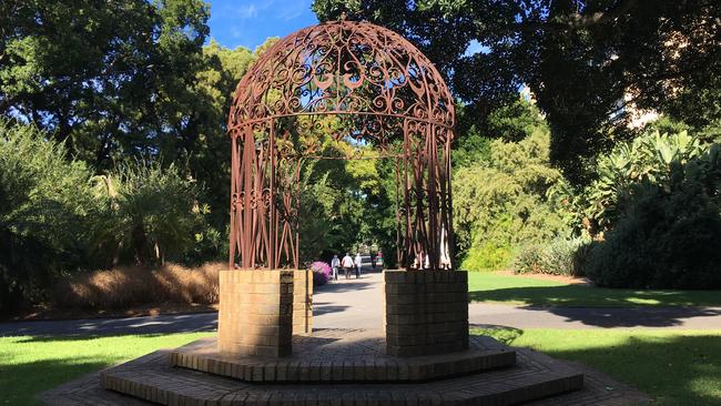 The wrought iron Elvis Presley cupola in the Adelaide Botanic Garden. Picture: Andrew O'Grady