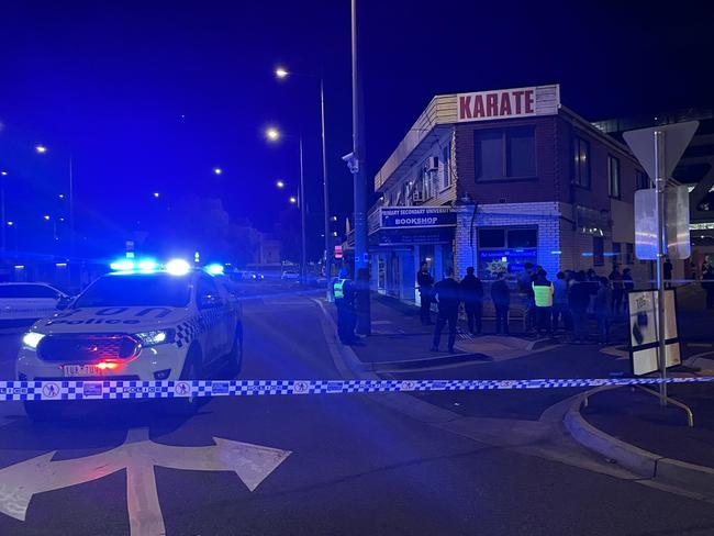 Police at the scene on Thursday night. Picture: Olivia Jenkins