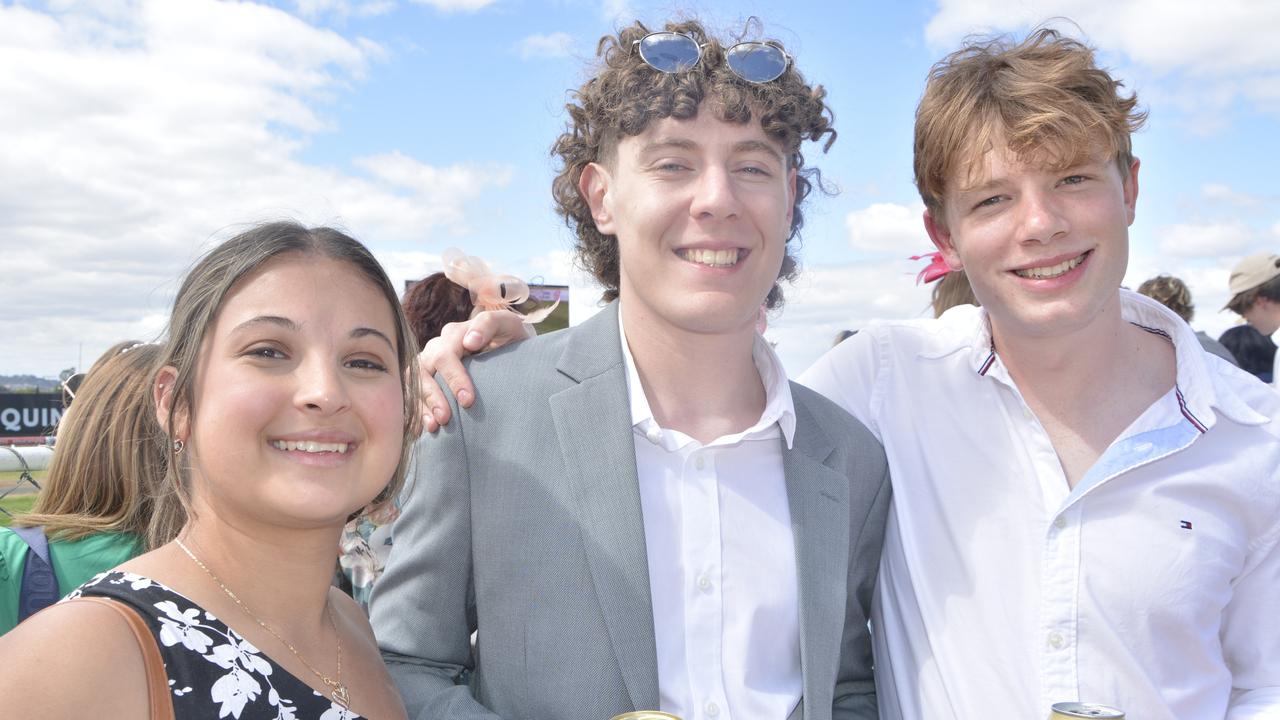 Felicity Leonardi, Jakub Nojszewski and Peter Browne at the 2023 Audi Centre Toowoomba Weetwood race day at Clifford Park Racecourse.