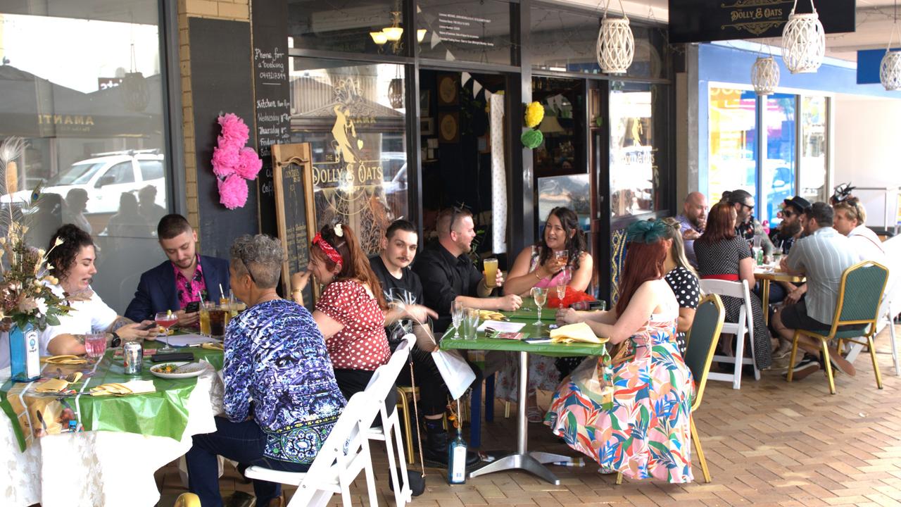 Crowds gathered for the lunch at Gympie's The Dolly and Oats during the Melbourne Cup Races on November 7, 2023.