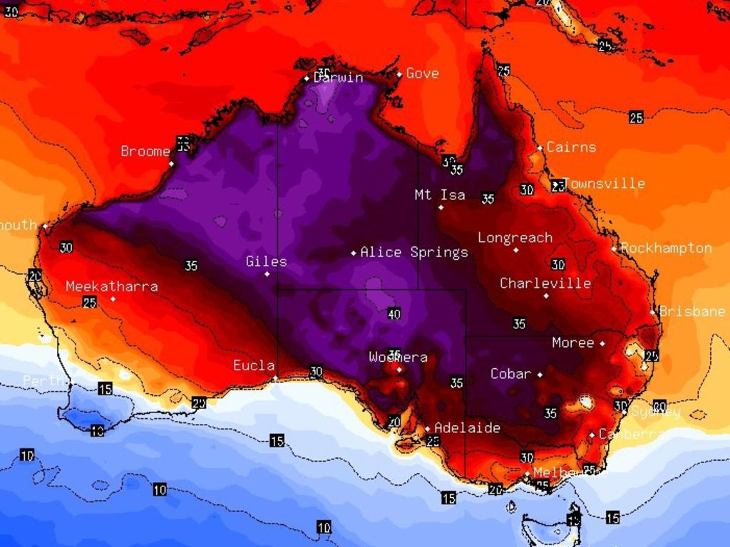 A funnel of heat will dominate central and eastern Australia on the long weekend. Picture: BSCH.