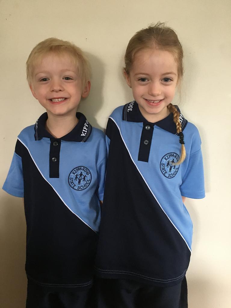 Twins Joey and Lily off to prep together. Picture: Tina Condon