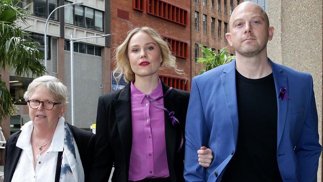 Ms Norvill arrives at the Federal Court in Sydney yesterday, flanked by supporters. Picture: Jonathan Ng