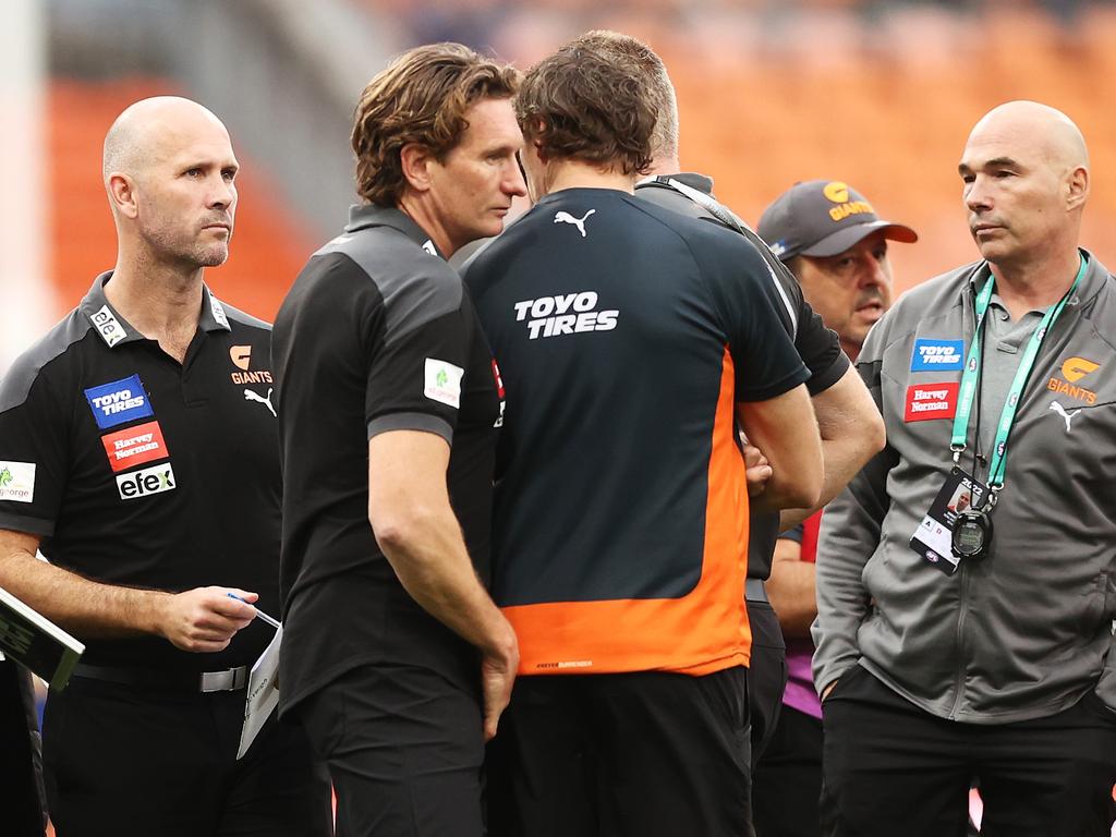 Interim coach McVeigh and his Giants coaching staff. Picture: Matt King/Getty Images