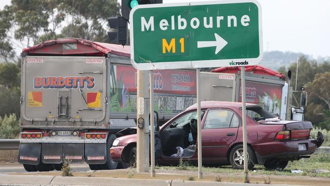 A car and truck were in a collision in Corio. The truck driver was jailed. Picture: Alan Barber