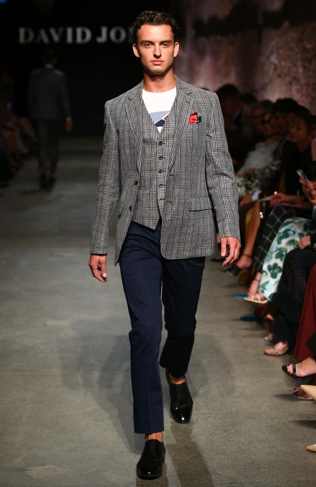 Cameron Robbie showcases designs by Paul Smith during the David Jones AW19 Season Launch 'The Art of Living' at The Museum of Old and New Art (MONA). Picture: Getty