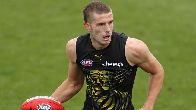 MELBOURNE, AUSTRALIA - FEBRUARY 20: Callum Coleman-Jones of the Tigers in action during the Richmond Tigers AFL Intra Club match at Punt Road Oval on February 20, 2020 in Melbourne, Australia. (Photo by Graham Denholm/Getty Images)